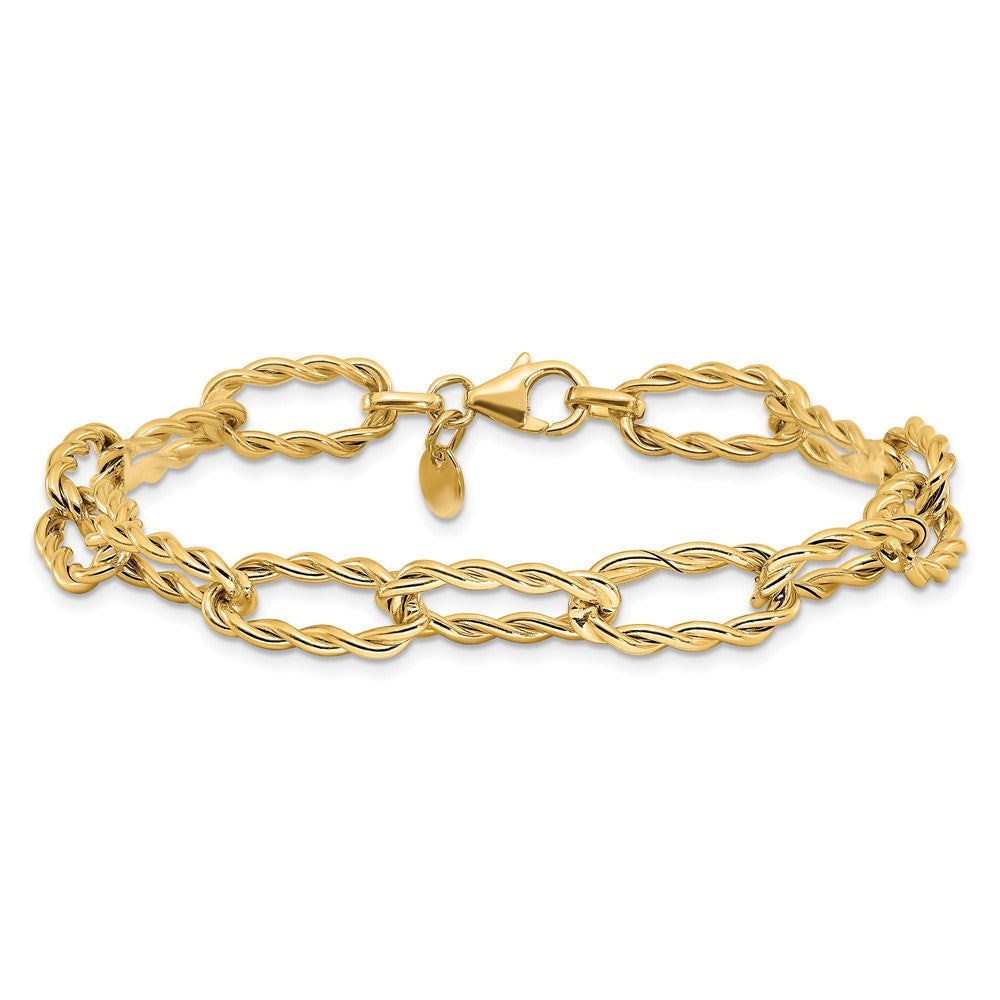 14K Yellow Gold Polished And Textured Twisted Link Bracelet