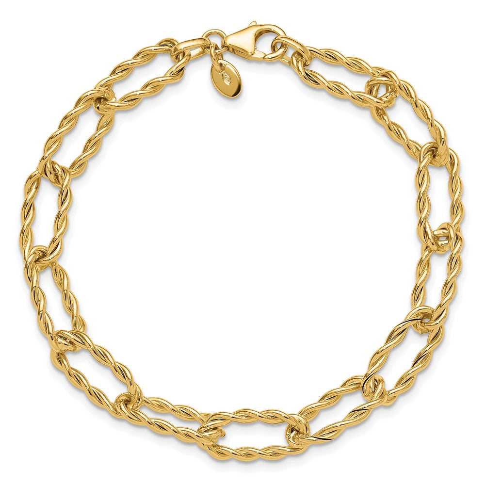 14K Yellow Gold Polished And Textured Twisted Link Bracelet