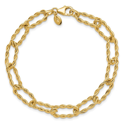14K Yellow Gold Polished And Textured Twisted Link Bracelet