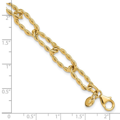 14K Yellow Gold Polished And Textured Twisted Link Bracelet