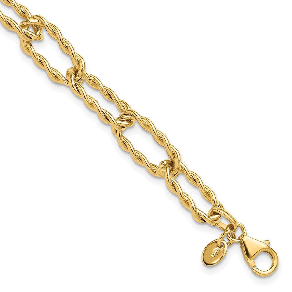 14K Yellow Gold Polished And Textured Twisted Link Bracelet