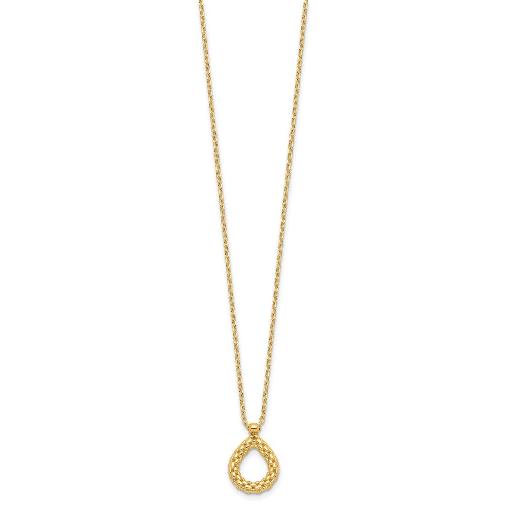 14K Yellow Gold Polished And Textured Teardrop With .5In Ext. Necklace