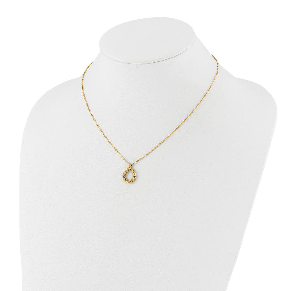 14K Yellow Gold Polished And Textured Teardrop With .5In Ext. Necklace
