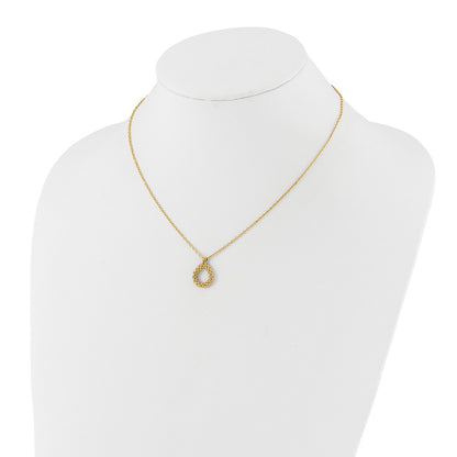 14K Yellow Gold Polished And Textured Teardrop With .5In Ext. Necklace