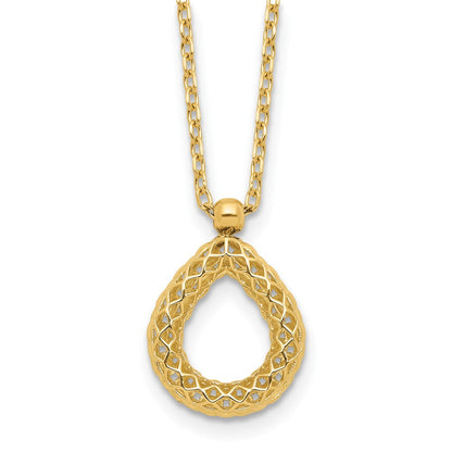 14K Yellow Gold Polished And Textured Teardrop With .5In Ext. Necklace
