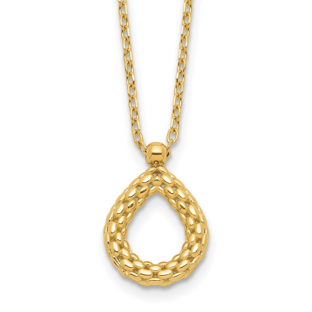 14K Yellow Gold Polished And Textured Teardrop With .5In Ext. Necklace