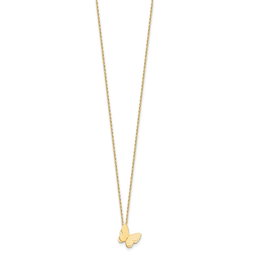 14K Yellow Gold Polished Butterfly Charm With 2In Ext. Necklace