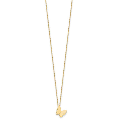 14K Yellow Gold Polished Butterfly Charm With 2In Ext. Necklace