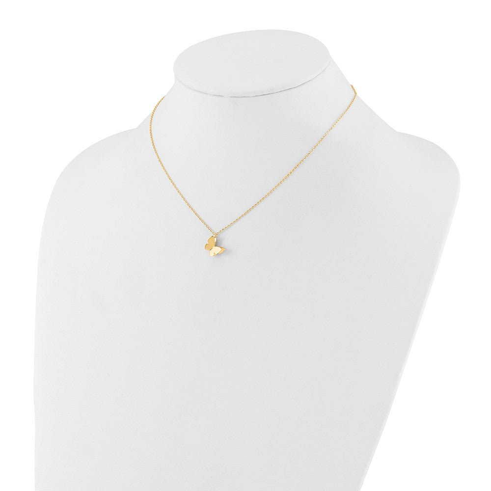 14K Yellow Gold Polished Butterfly Charm With 2In Ext. Necklace
