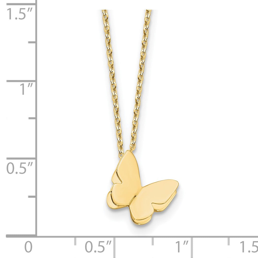 14K Yellow Gold Polished Butterfly Charm With 2In Ext. Necklace