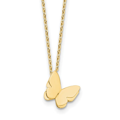 14K Yellow Gold Polished Butterfly Charm With 2In Ext. Necklace