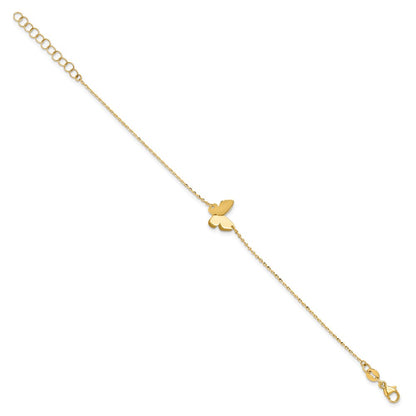 14K Yellow Gold Polished Butterfly Charm With 1In Ext. Bracelet