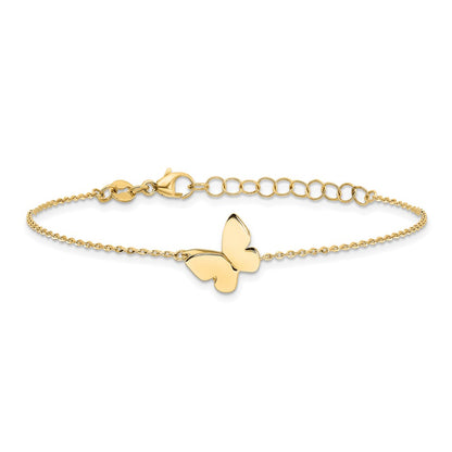 14K Yellow Gold Polished Butterfly Charm With 1In Ext. Bracelet