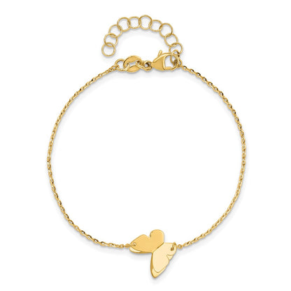 14K Yellow Gold Polished Butterfly Charm With 1In Ext. Bracelet