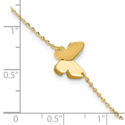 14K Yellow Gold Polished Butterfly Charm With 1In Ext. Bracelet