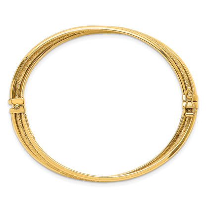14K Yellow Gold Polished And Textured Hinged Bangle