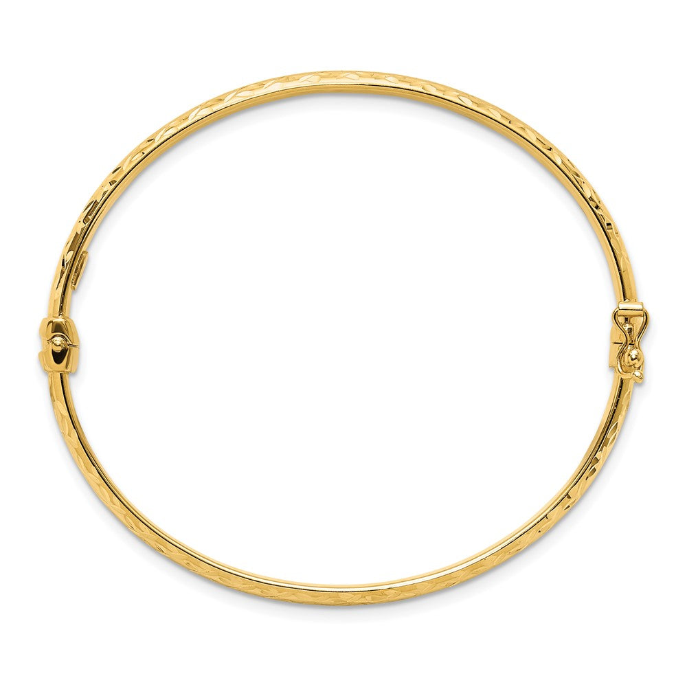 14K Yellow Gold Polished And Diamond Cut Hinged Bangle
