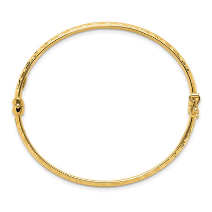14K Yellow Gold Polished And Diamond Cut Hinged Bangle