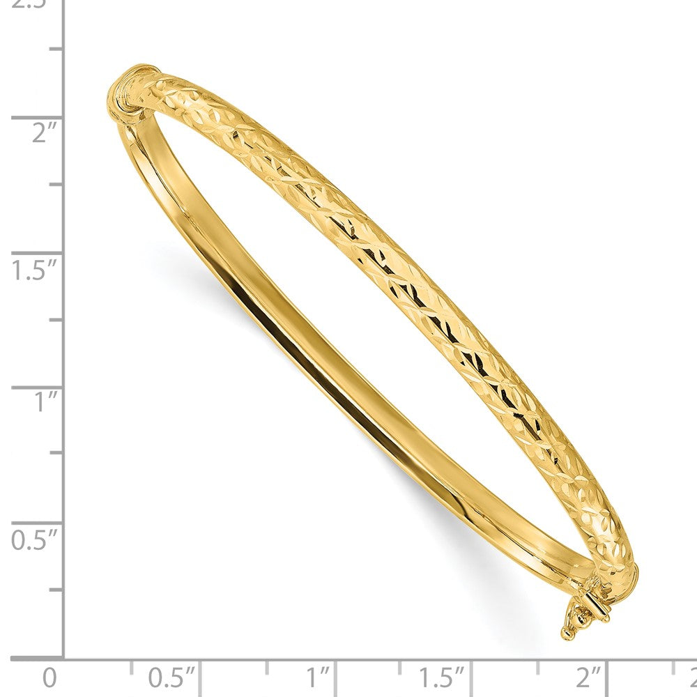 14K Yellow Gold Polished And Diamond Cut Hinged Bangle