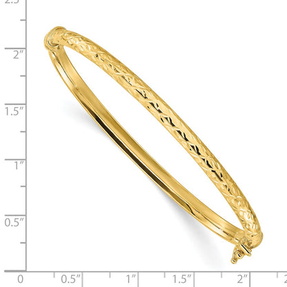 14K Yellow Gold Polished And Diamond Cut Hinged Bangle