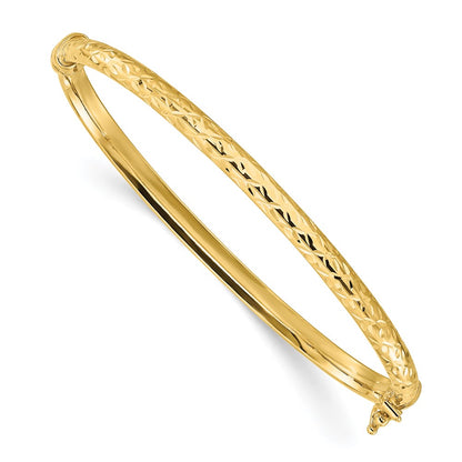 14K Yellow Gold Polished And Diamond Cut Hinged Bangle