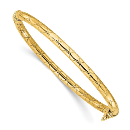 14K Yellow Gold Polished And Textured Hinged Bangle