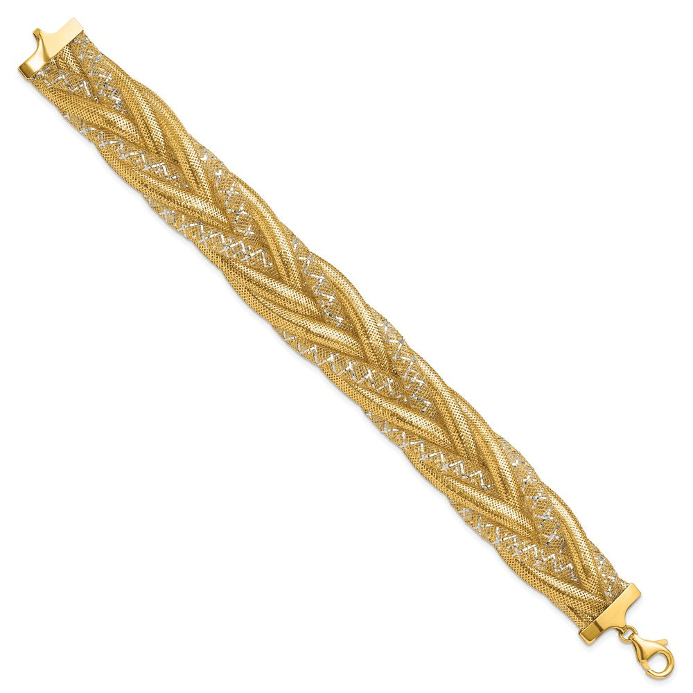14K Yellow & Rhodium Braided Mesh Stretch Bracelet