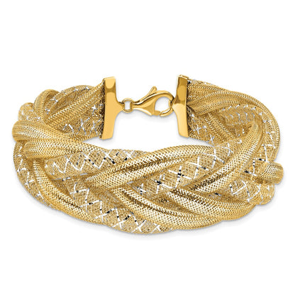 14K Yellow & Rhodium Braided Mesh Stretch Bracelet