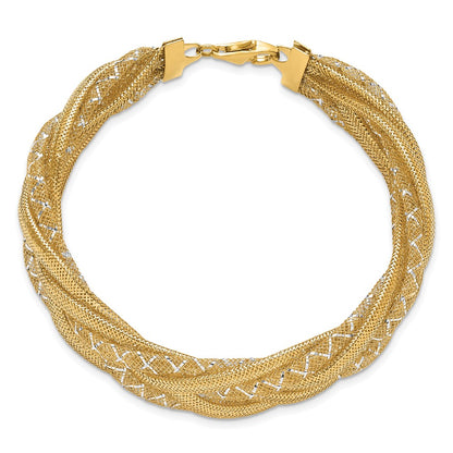14K Yellow & Rhodium Braided Mesh Stretch Bracelet
