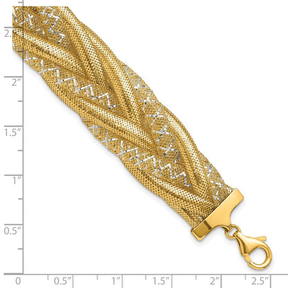 14K Yellow & Rhodium Braided Mesh Stretch Bracelet