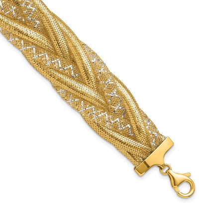 14K Yellow & Rhodium Braided Mesh Stretch Bracelet