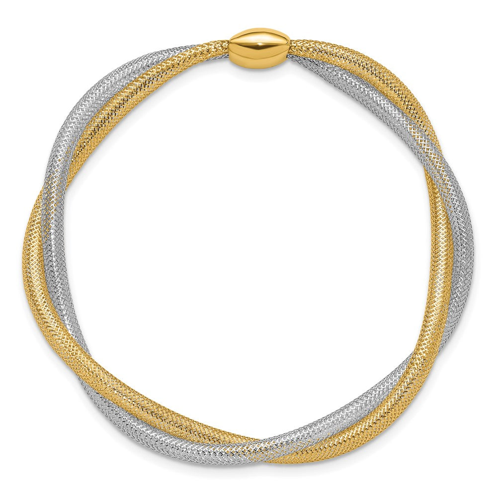 14K Yellow & Rhodium Mesh Twist Slip On Stretch Bracelet