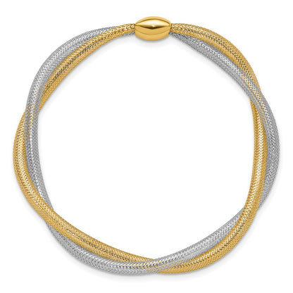 14K Yellow & Rhodium Mesh Twist Slip On Stretch Bracelet