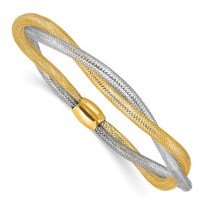 14K Yellow & Rhodium Mesh Twist Slip On Stretch Bracelet