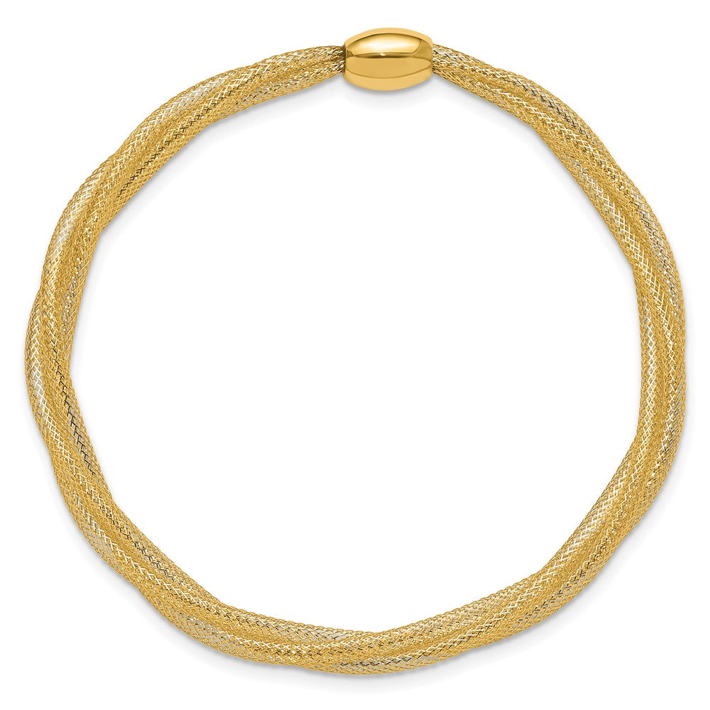 14K Yellow Gold Mesh Twist Slip On Stretch Bracelet