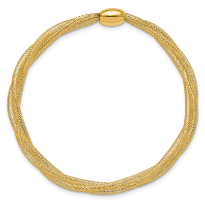 14K Yellow Gold Mesh Twist Slip On Stretch Bracelet