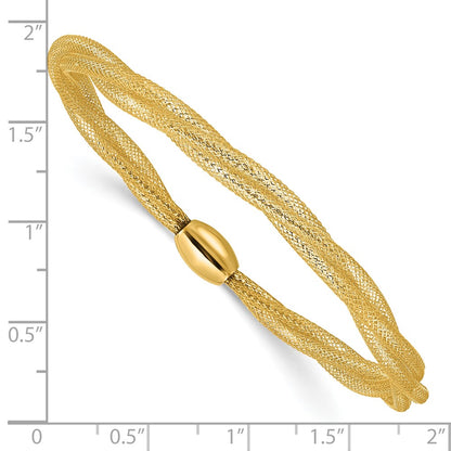 14K Yellow Gold Mesh Twist Slip On Stretch Bracelet