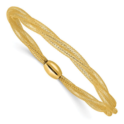 14K Yellow Gold Mesh Twist Slip On Stretch Bracelet