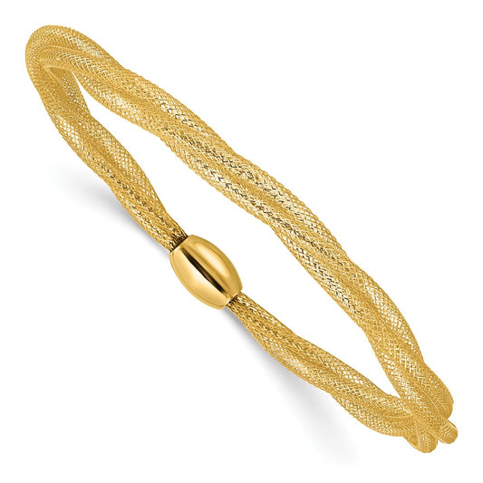 14K Yellow Gold Mesh Twist Slip On Stretch Bracelet