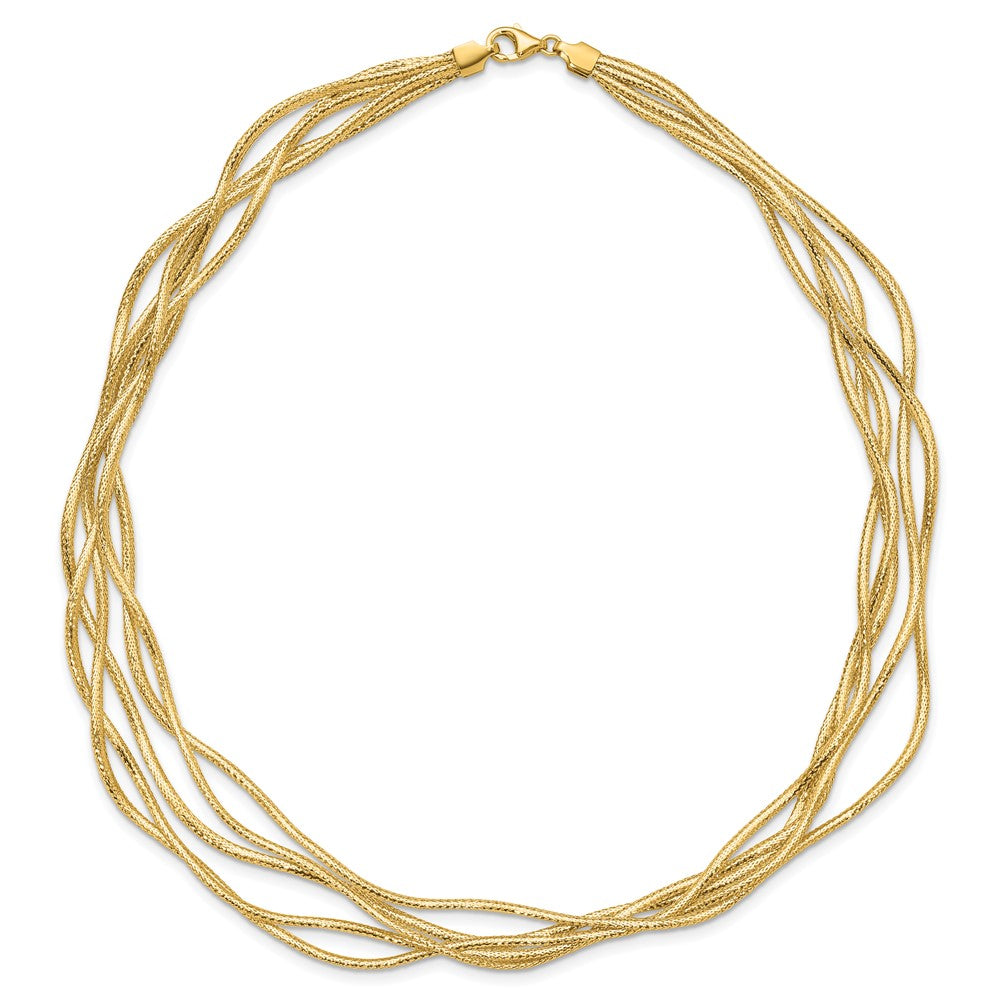 14K Yellow Gold Mesh Diamond Cut 4 Strand Wave Necklace
