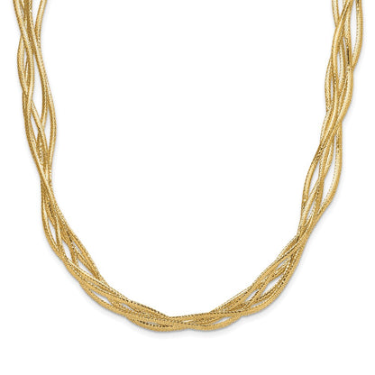 14K Yellow Gold Mesh Diamond Cut 4 Strand Wave Necklace