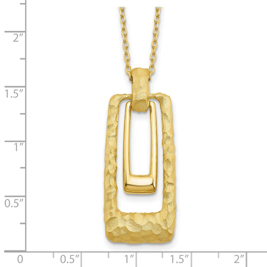 14K Yellow Gold Polished And Satin Rectangle Pendant W/.25In Ext. Necklace