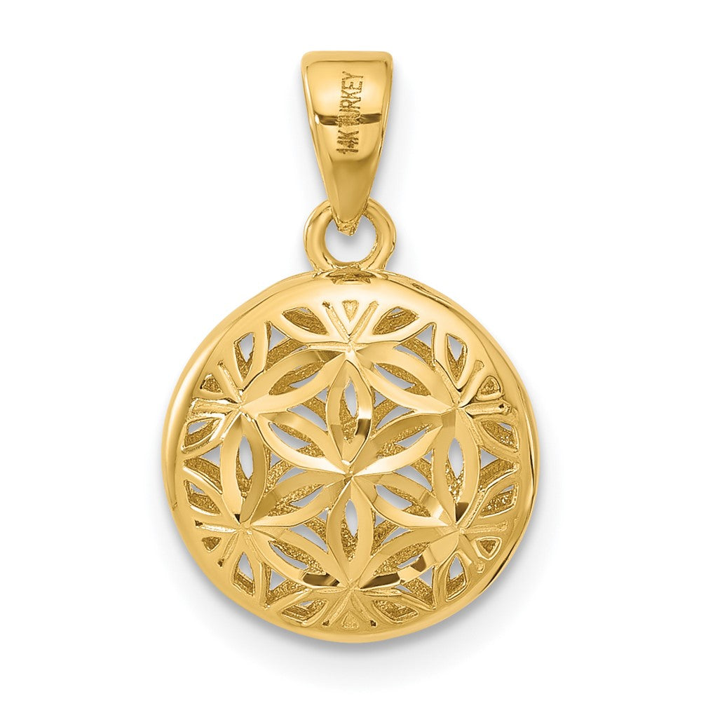 14K Yellow & Rhodium Polished And Diamond Cut Pendant