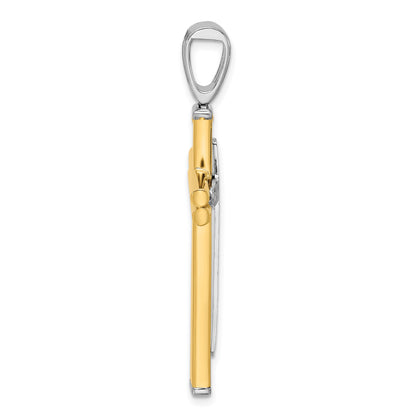 14K Two Tone Polished/Satin/Dia Cut Reversible Cross Pendant