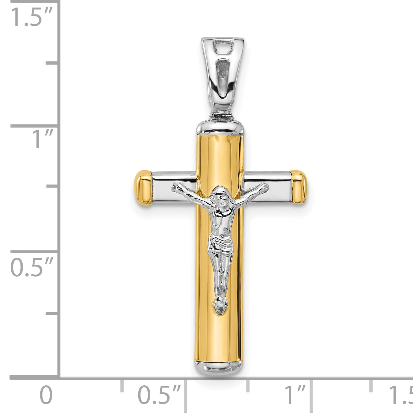14K Two Tone Polished Crucifix Pendant