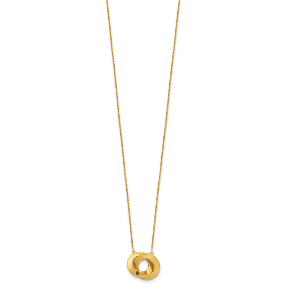 14K Yellow Gold Polished And Brushed Double Circle 16In With 2In Ext Necklace