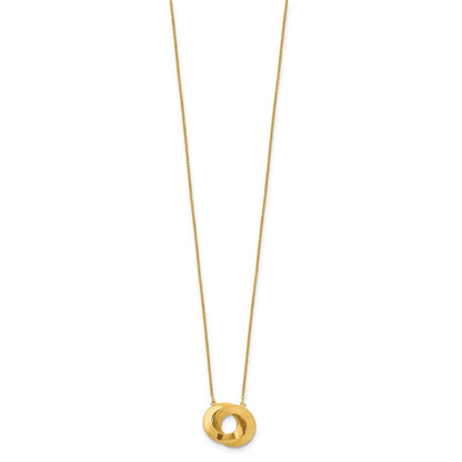 14K Yellow Gold Polished And Brushed Double Circle 16In With 2In Ext Necklace