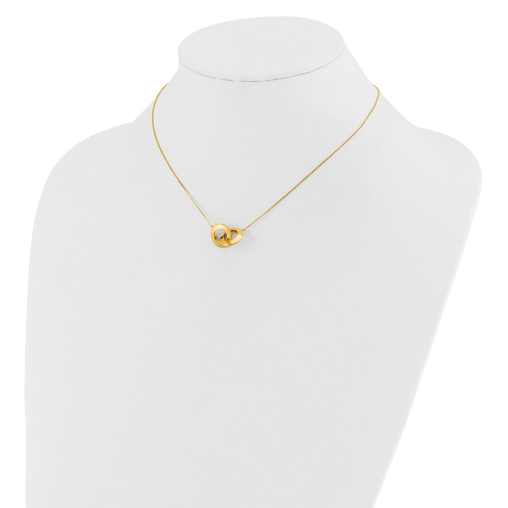 14K Yellow Gold Polished And Brushed Double Circle 16In With 2In Ext Necklace