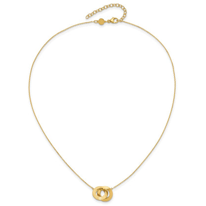 14K Yellow Gold Polished And Brushed Double Circle 16In With 2In Ext Necklace