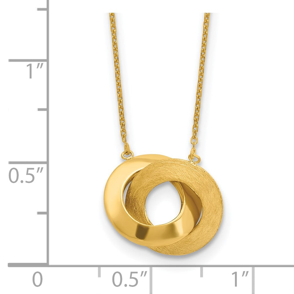 14K Yellow Gold Polished And Brushed Double Circle 16In With 2In Ext Necklace